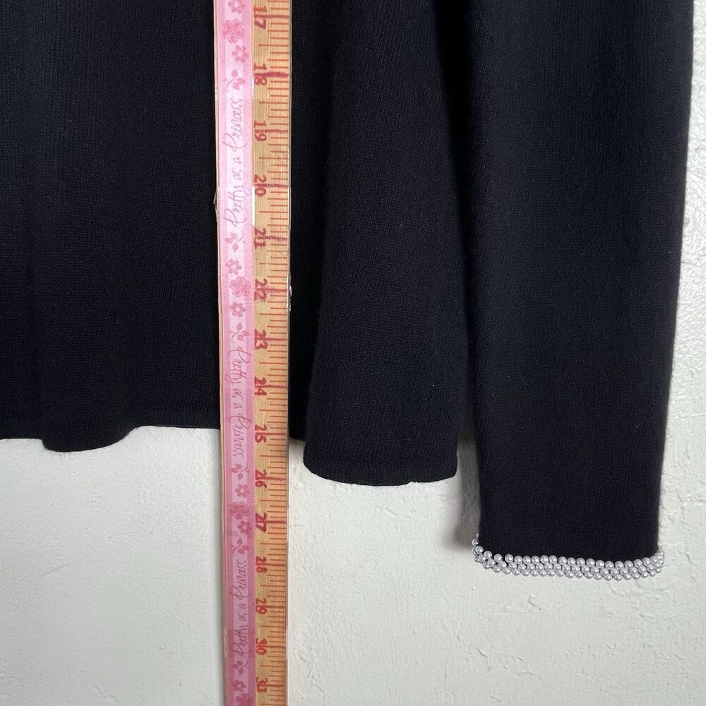 Charter Club 100% Cashmere Sweater Women L Black Pearl Trim Long Sleeve - Picture 10 of 13